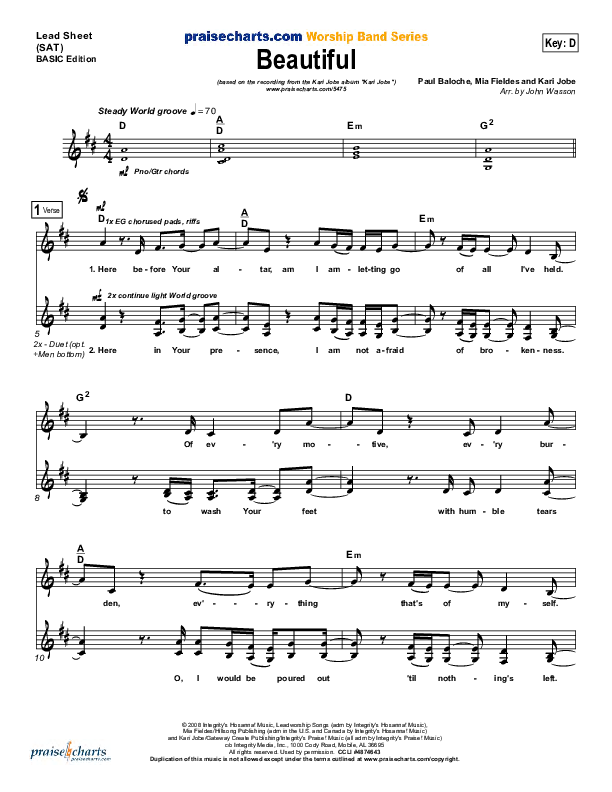 Beautiful Lead Sheet (SAT) (Kari Jobe)