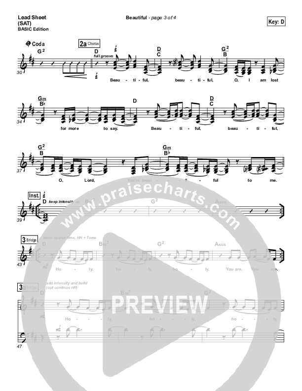 Beautiful Lead Sheet (SAT) (Kari Jobe)