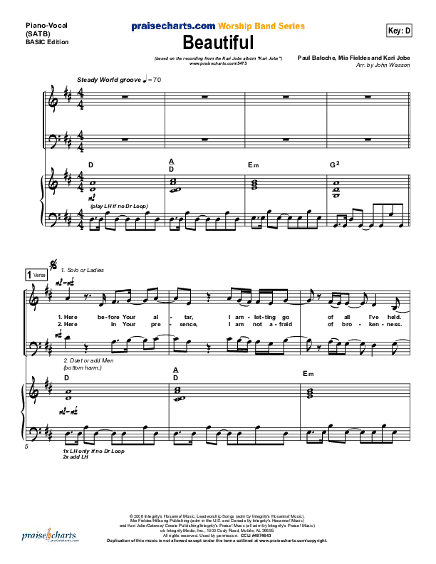Beautiful Piano/Vocal (SATB) (Kari Jobe)