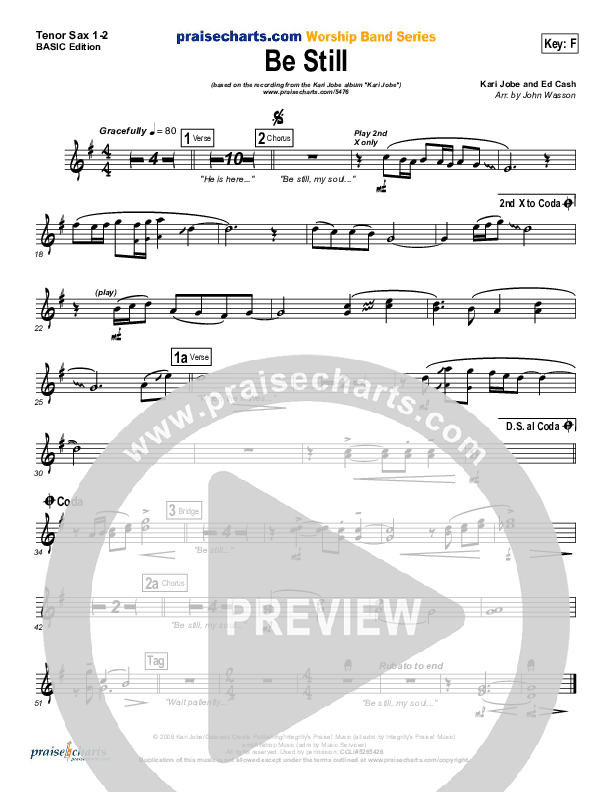 Be Still Tenor Sax 1/2 (Kari Jobe)