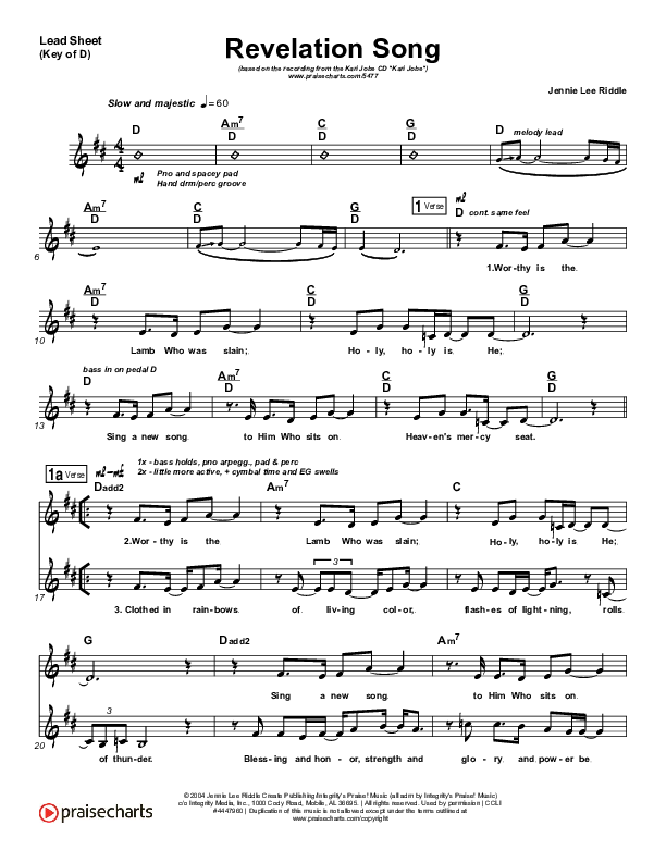 Revelation Song Lead Sheet (Melody) (Kari Jobe)