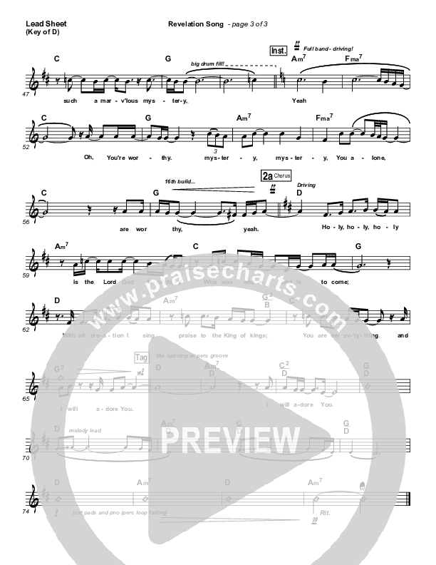 Revelation Song Lead Sheet (Melody) (Kari Jobe)