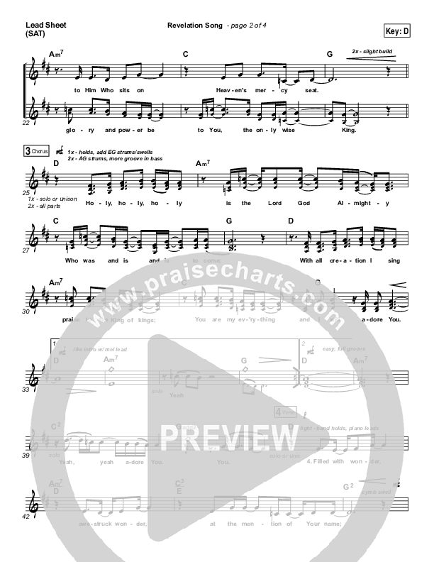 Revelation Song Lead Sheet (SAT) (Kari Jobe)