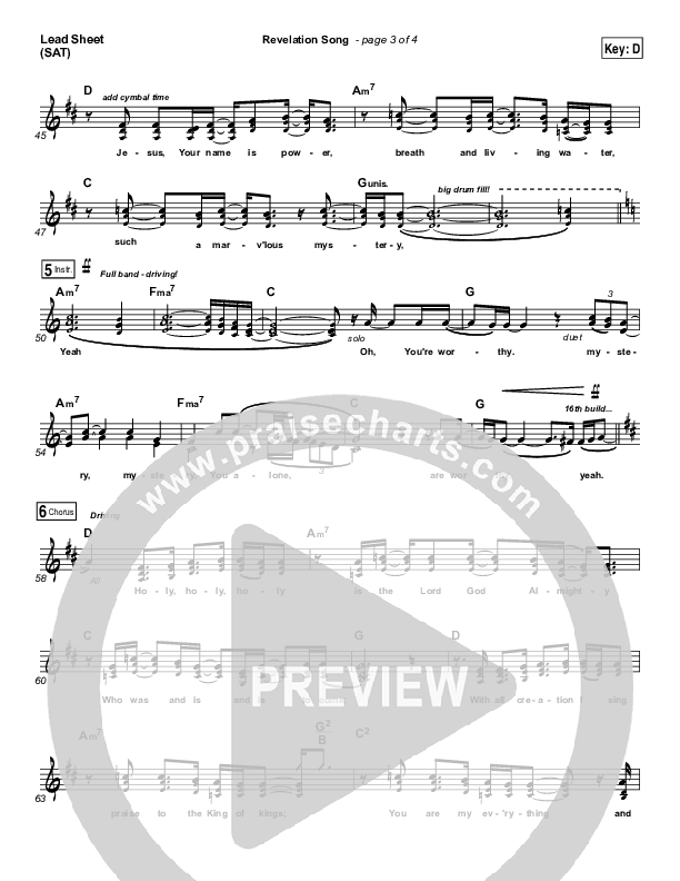 Revelation Song Lead Sheet (SAT) (Kari Jobe)