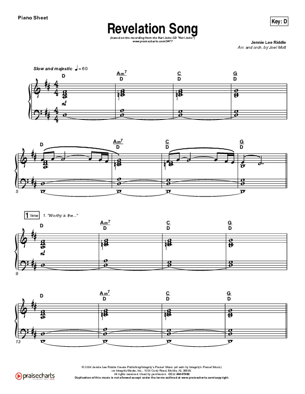 Revelation Song Piano Sheet (Kari Jobe)