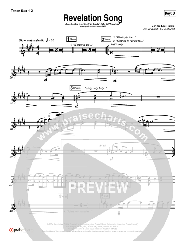 Revelation Song Tenor Sax 1/2 (Kari Jobe)