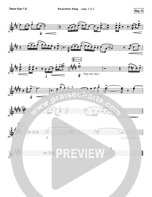 Revelation Song Tenor Sax 1/2 (Kari Jobe)
