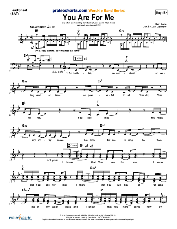 You Are For Me Lead Sheet (Kari Jobe)