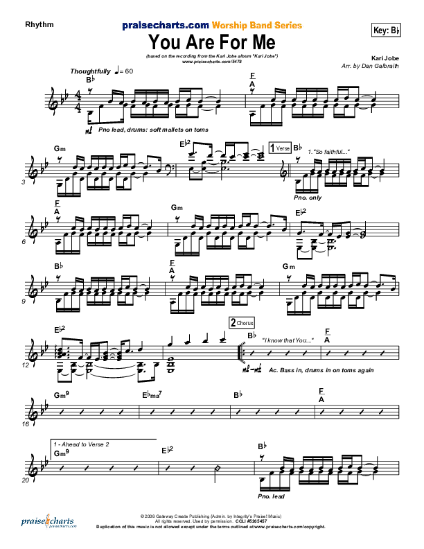 You Are For Me Rhythm Chart (Kari Jobe)
