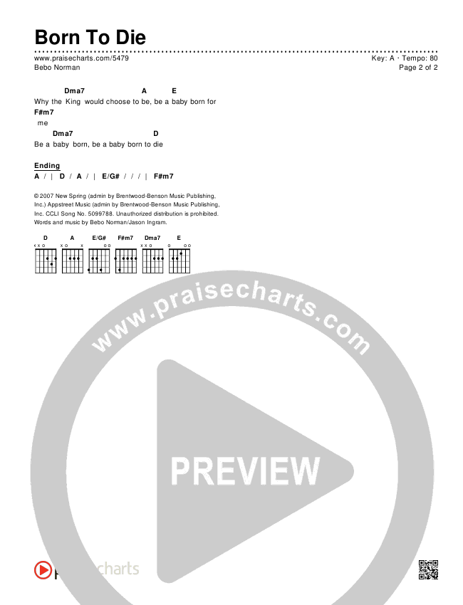 Born To Die Chords & Lyrics (Bebo Norman)
