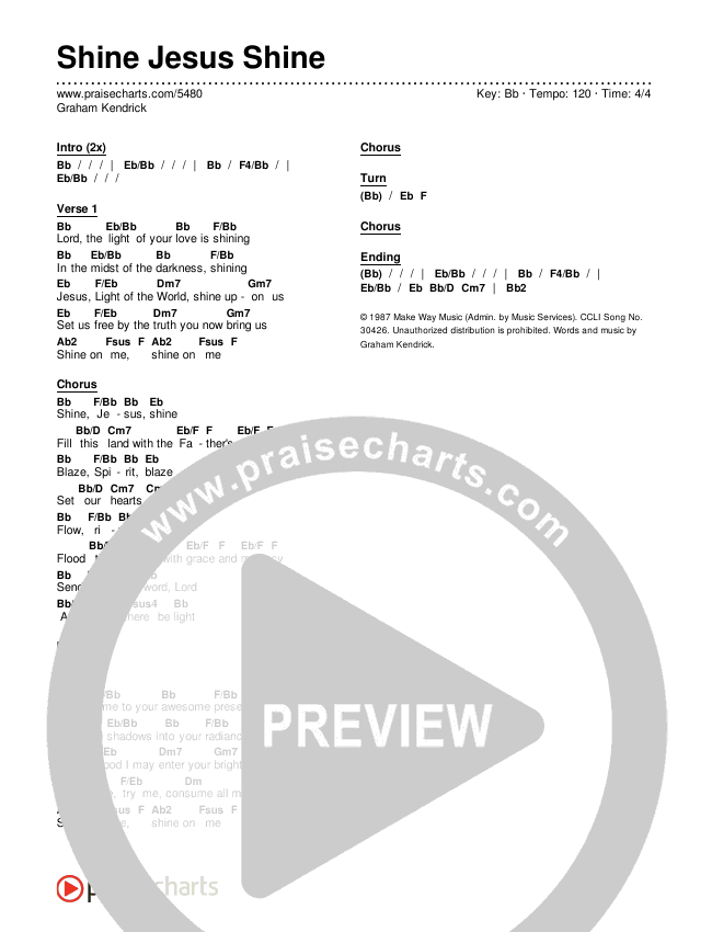 Shine Jesus Shine Chords & Lyrics (Graham Kendrick)
