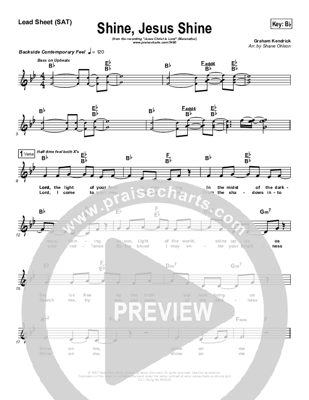 Shine Jesus Shine Lead Sheet (SAT) (Graham Kendrick)