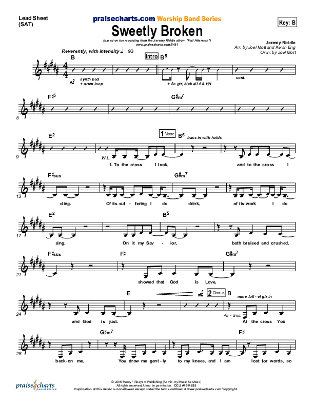 Sweetly Broken Lead Sheet (Jeremy Riddle)