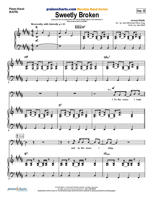 Sweetly Broken Piano/Vocal (SATB) (Jeremy Riddle)