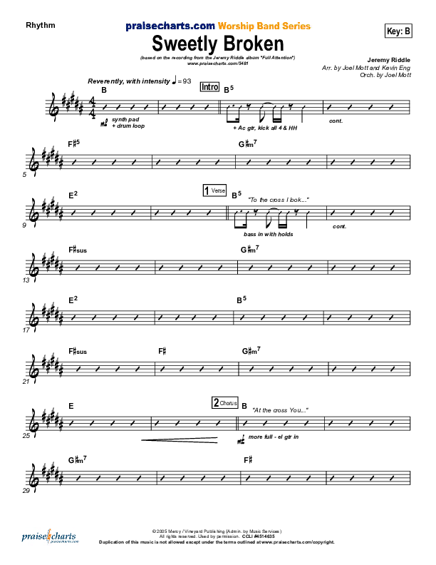 Sweetly Broken Rhythm Chart (Jeremy Riddle)