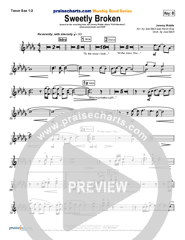 Sweetly Broken Tenor Sax 1/2 (Jeremy Riddle)