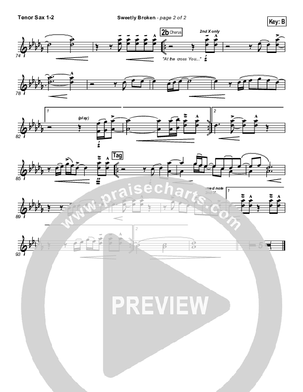 Sweetly Broken Tenor Sax 1/2 (Jeremy Riddle)