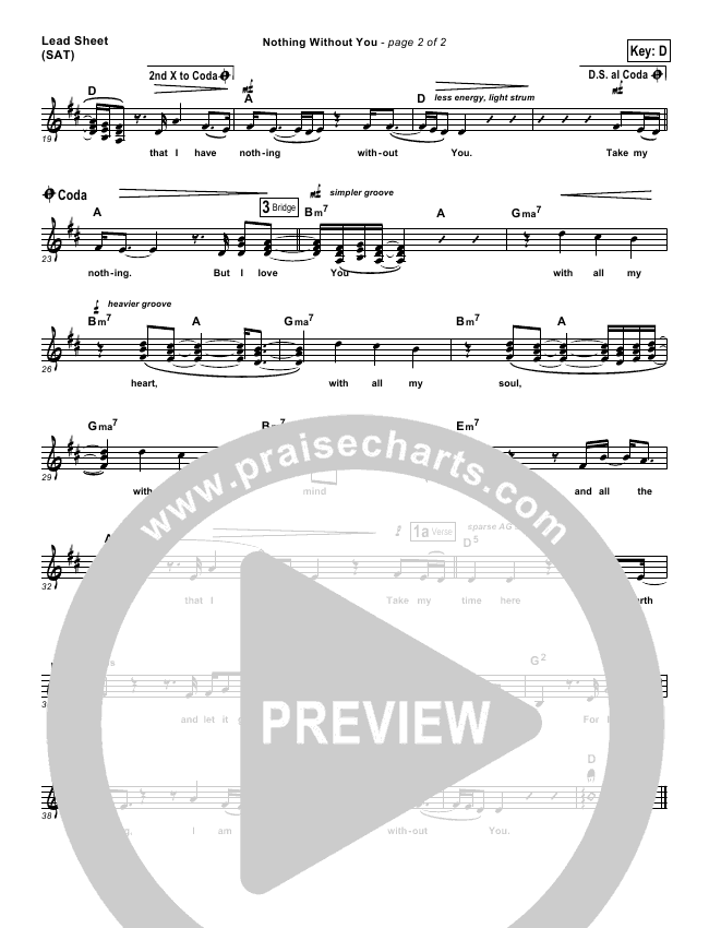 Nothing Without You Sheet Music Bebo Norman Praisecharts nothing without you sheet music bebo