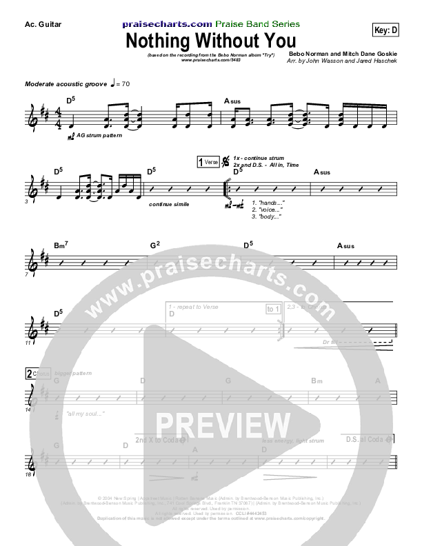 Nothing Without You Rhythm Chart (Bebo Norman)