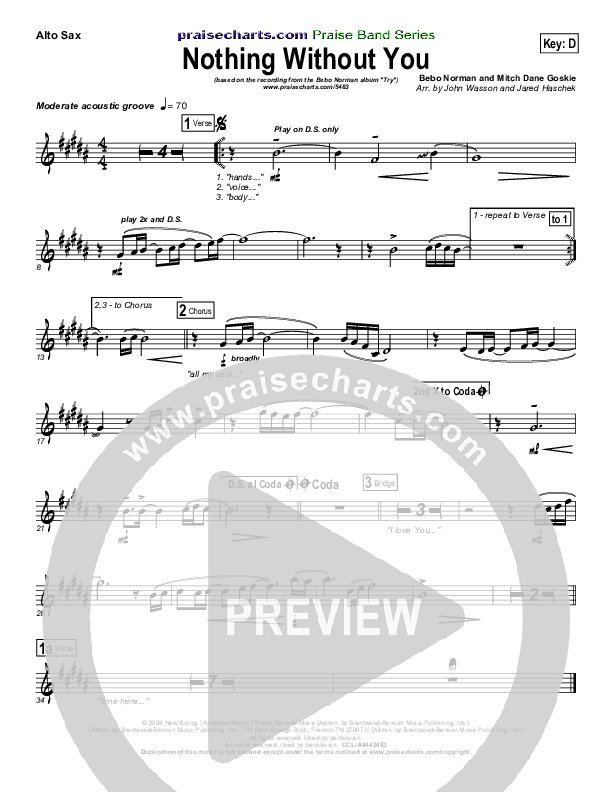 Nothing Without You Alto Sax (Bebo Norman)