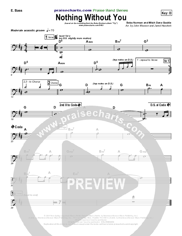 Nothing Without You Bass Guitar (Bebo Norman)