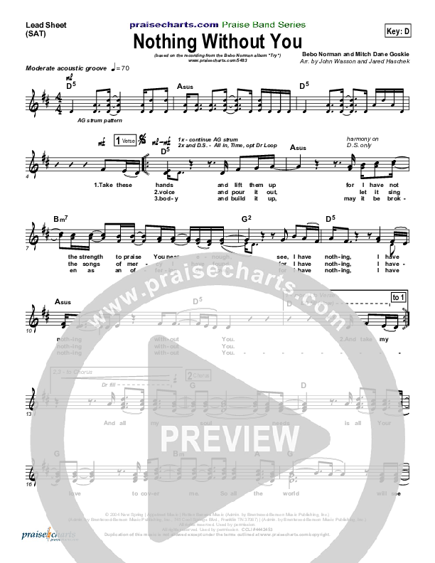 Nothing Without You Lead Sheet (Bebo Norman)