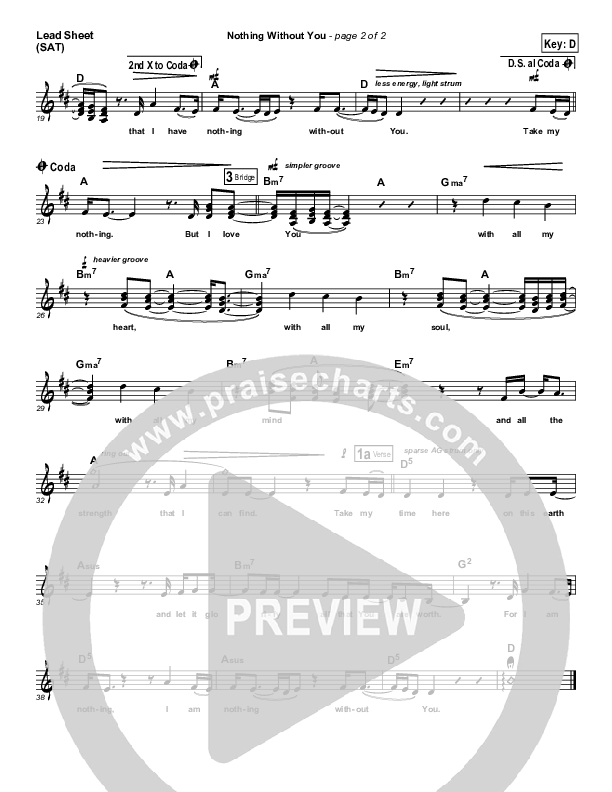 Nothing Without You Lead Sheet (Bebo Norman)