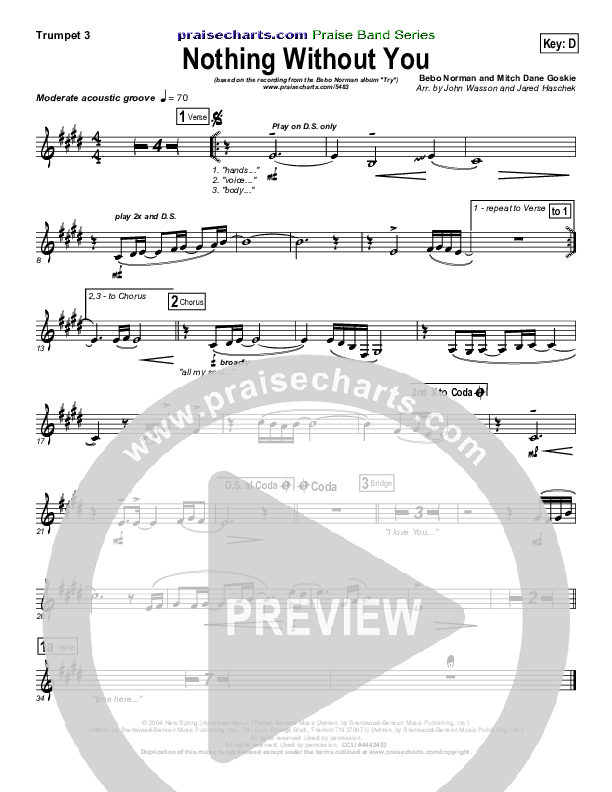 Nothing Without You Trumpet 3 (Bebo Norman)