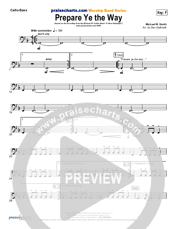 Prepare Ye The Way Cello/Bass (Michael W. Smith)