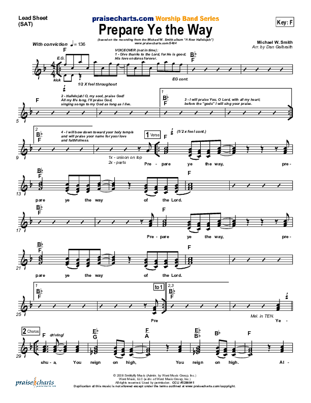 Prepare Ye The Way Lead Sheet (SAT) (Michael W. Smith)