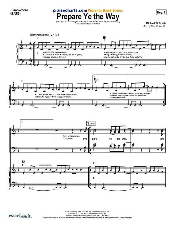 Prepare Ye The Way Piano/Vocal (SATB) (Michael W. Smith)