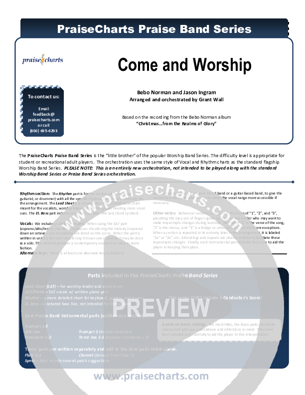 Come And Worship Cover Sheet (Bebo Norman)