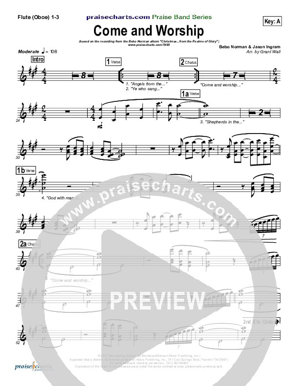 Come And Worship Flute/Oboe 1/2/3 (Bebo Norman)