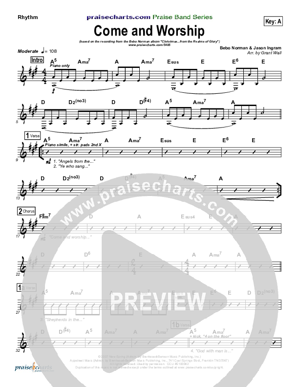 Come And Worship Rhythm Chart (Bebo Norman)