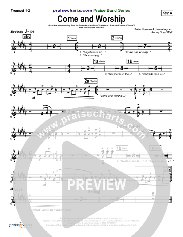 Come And Worship Trumpet Sheet Music PDF (Bebo Norman) PraiseCharts