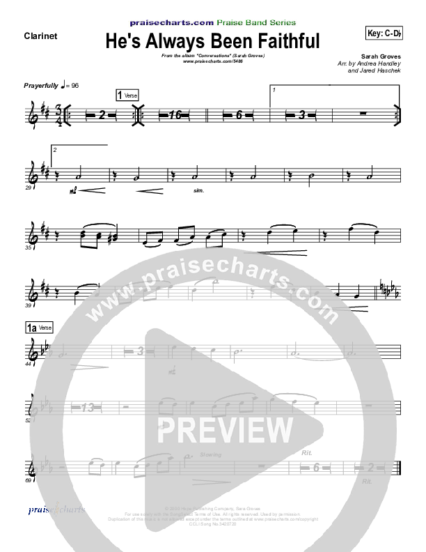 He's Always Been Faithful Clarinet (Sara Groves)