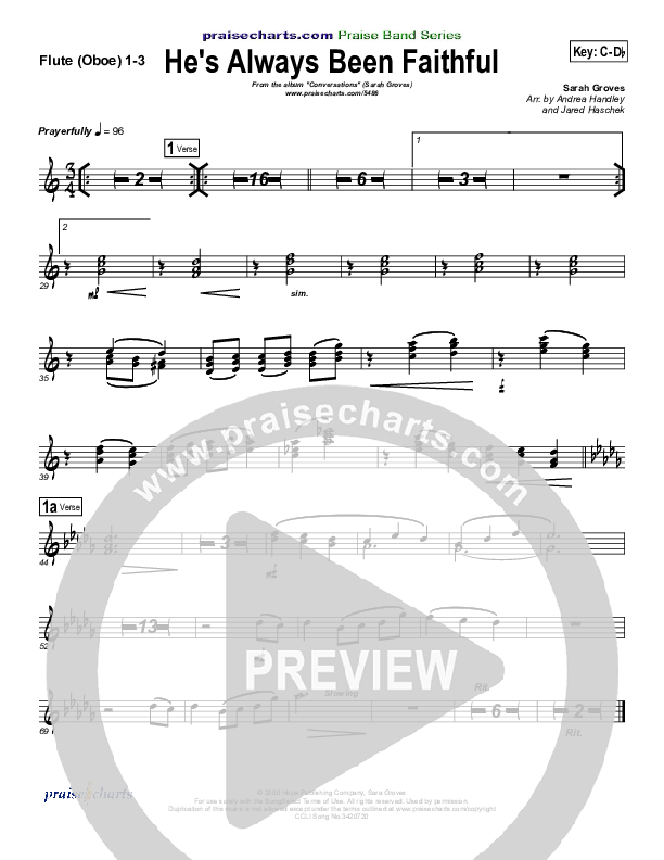 He's Always Been Faithful Flute/Oboe 1/2/3 (Sara Groves)