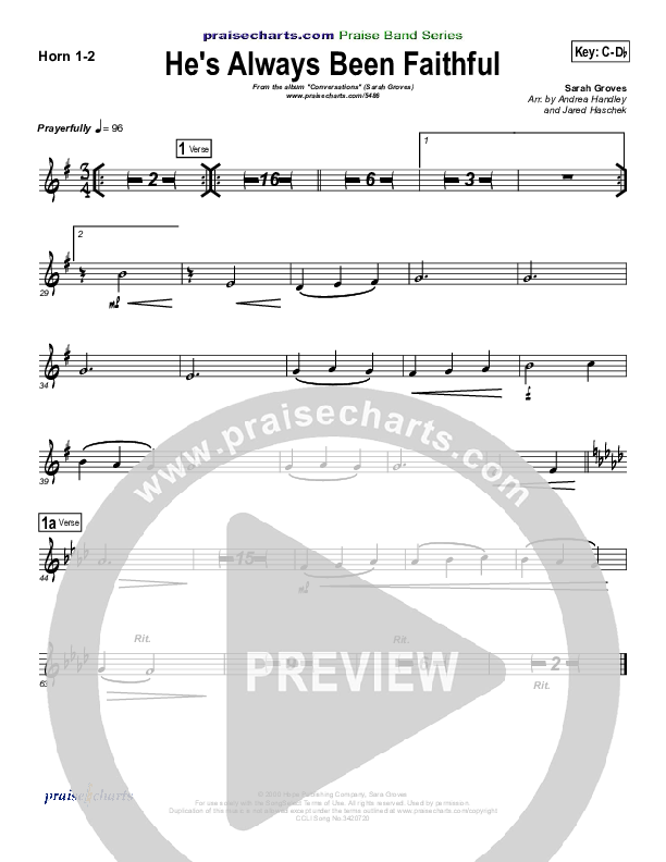 He's Always Been Faithful French Horn 1/2 (Sara Groves)
