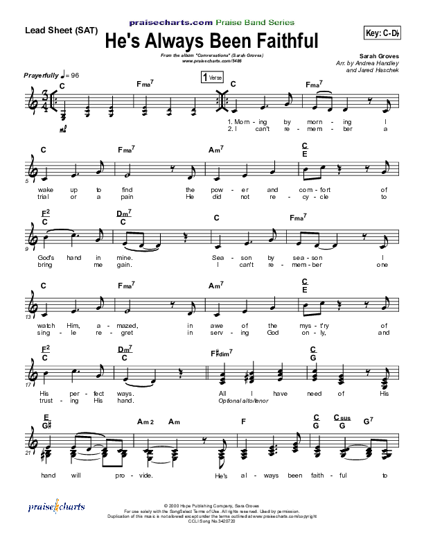 He's Always Been Faithful Lead Sheet (SAT) (Sara Groves)
