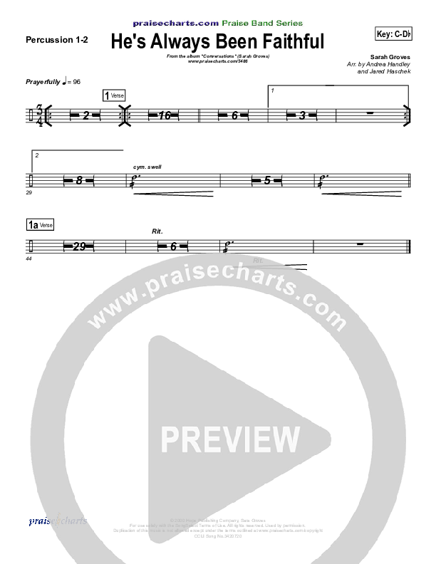 He's Always Been Faithful Percussion 1/2 (Sara Groves)