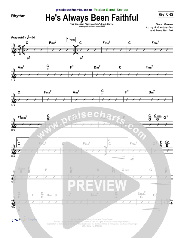 He's Always Been Faithful Rhythm Chart (Sara Groves)