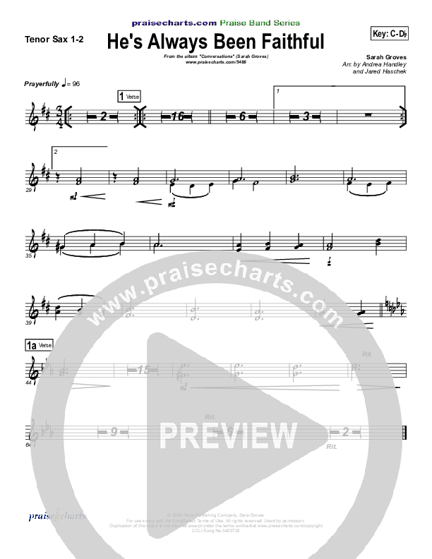 He's Always Been Faithful Tenor Sax 1/2 (Sara Groves)