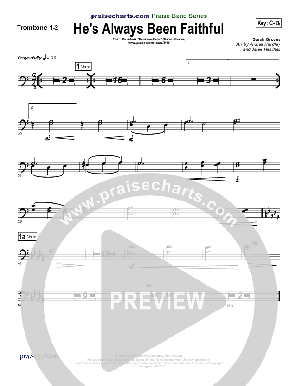 He's Always Been Faithful Trombone 1/2 (Sara Groves)