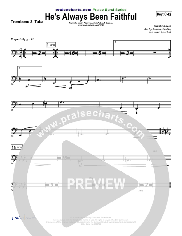 He's Always Been Faithful Trombone 3/Tuba (Sara Groves)