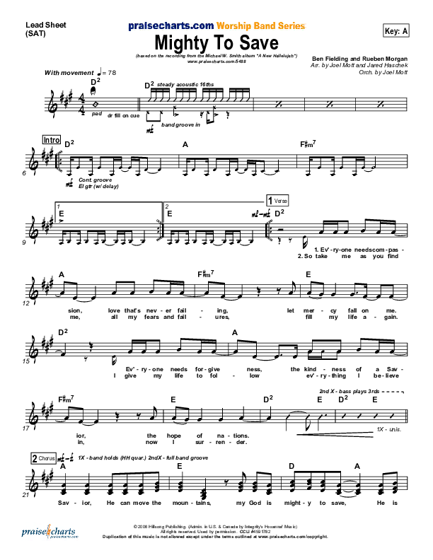 Mighty To Save (Digital Edit) Lead Sheet (SAT) (Michael W. Smith)