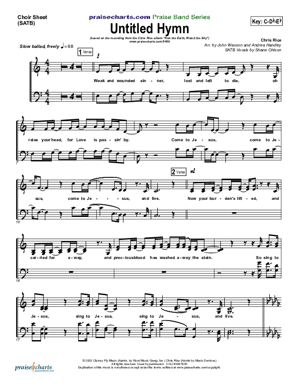 Untitled Hymn (Come To Jesus) Piano/Vocal Pack (Chris Rice)