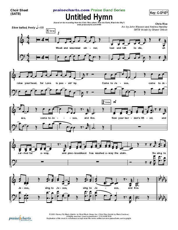 Untitled Hymn (Come To Jesus) Choir Vocals (SATB) (Chris Rice)