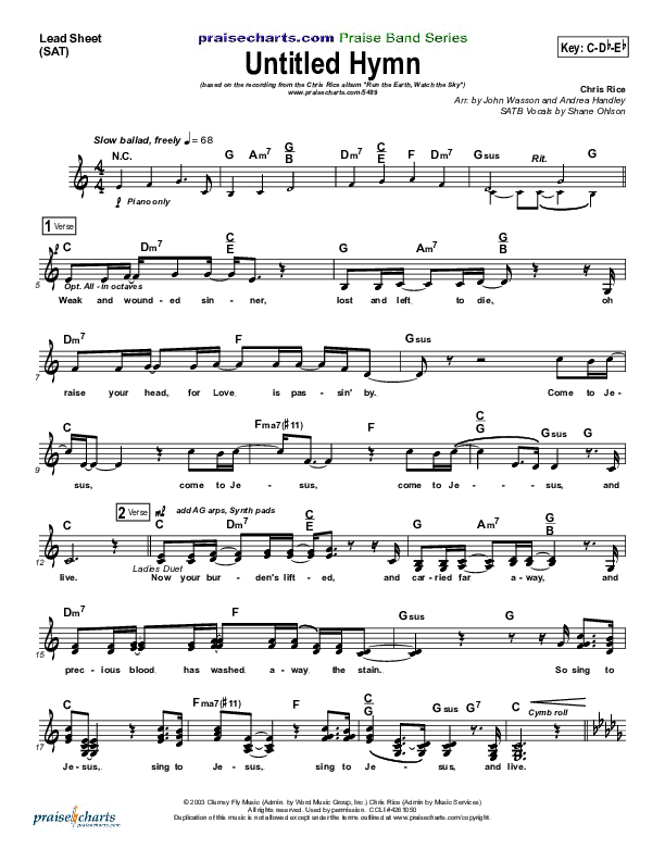 Untitled Hymn (Come To Jesus) Lead Sheet (SAT) (Chris Rice)