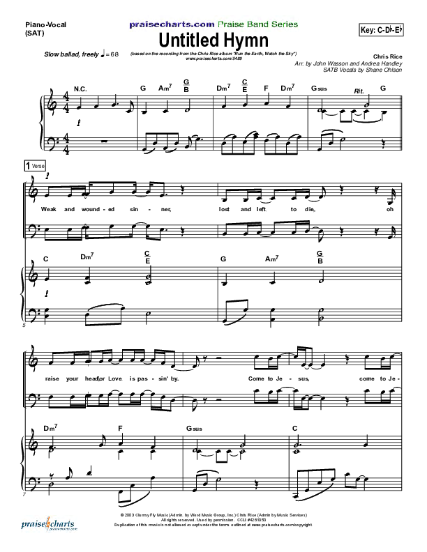 Untitled Hymn (Come To Jesus) Piano/Vocal (SAT) (Chris Rice)