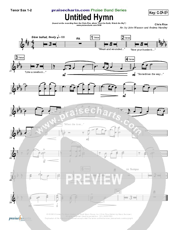 Untitled Hymn (Come To Jesus) Tenor Sax 1/2 (Chris Rice)